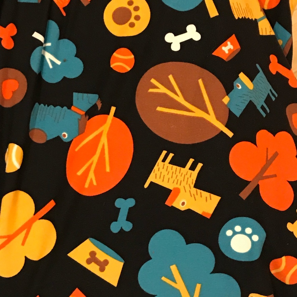 LuLaRoe Black Leggings with Colorful Dog Print